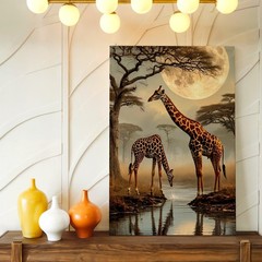 Wall Art Giraffe Pair Moonlit Safari Landscape Canvas Print Wildlife Home Decor