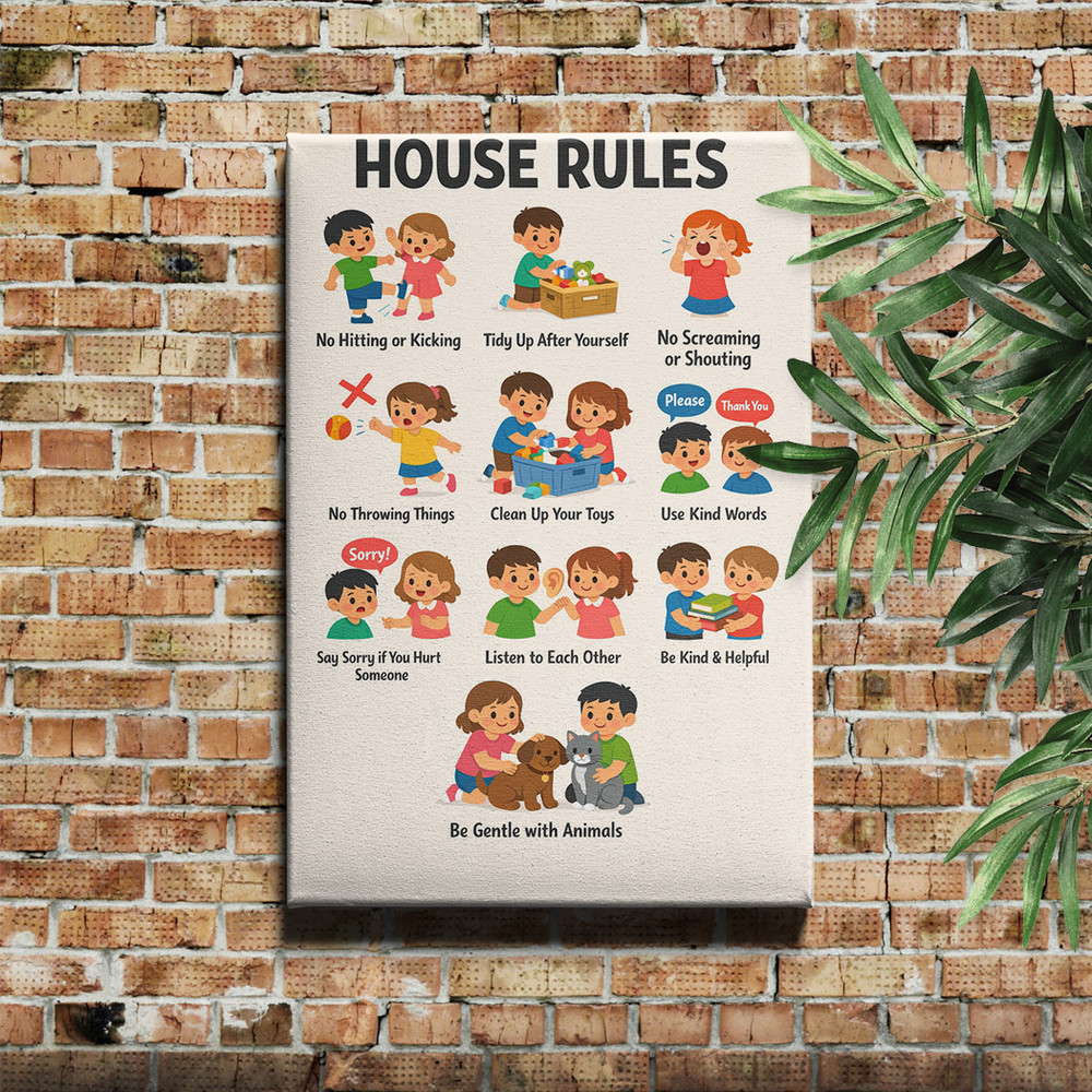 Kids Room Rules Wall Art Educational Family Poster Canvas Print