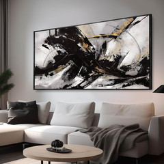 Framed Black Abstract Wall Art for Living Room & Office – 24”x48”