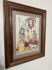 Wall Hanging Pat Young Picture Dolls Teddy Bear Framed 14 1/4″ W X 17 1/2″ H