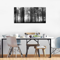 Foggy Forest Canvas Art – Large Black and White Nature Landscape 24″ X 48