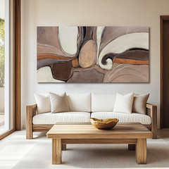 Neutral Earth-Tone Abstract Canvas Art with Gold Accents for Modern Decor 20×40