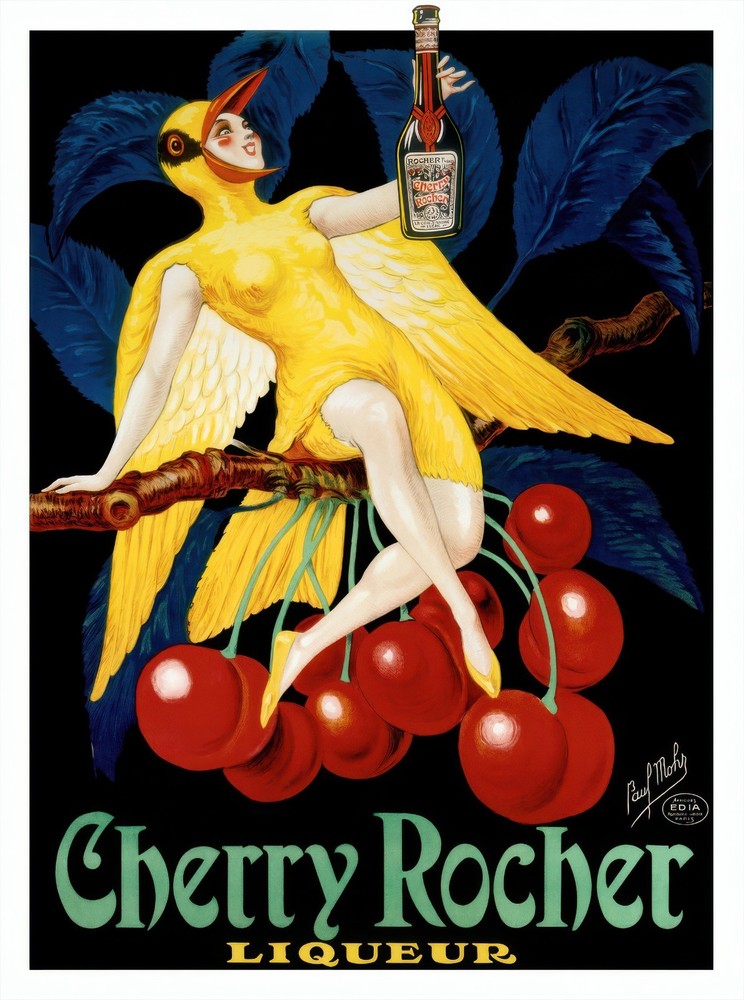 15029.Wall Decor Poster.Vintage Interior Art.Cherry Rocher French Liquor Ad Bar
