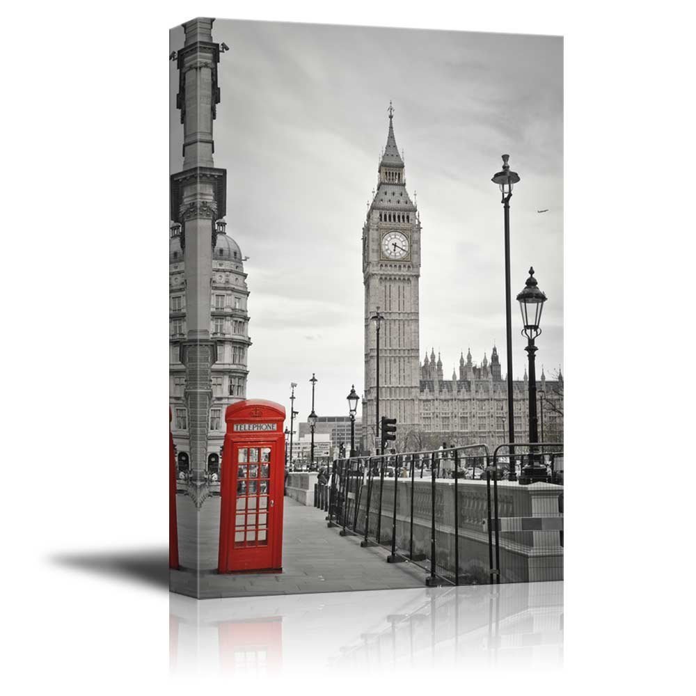 Pop of Color the Red Telephone Booth in London – Canvas Art Home Decor – 24×36
