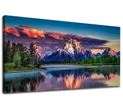 Sunset Landscape Canvas Wall Art for Living Room Grand Teton Wyoming National…