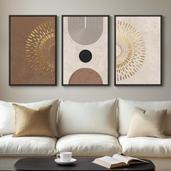 Framed Boho Neutral Abstract Wall Art, 3 Piece Canvas Prints Paintings Artwor…