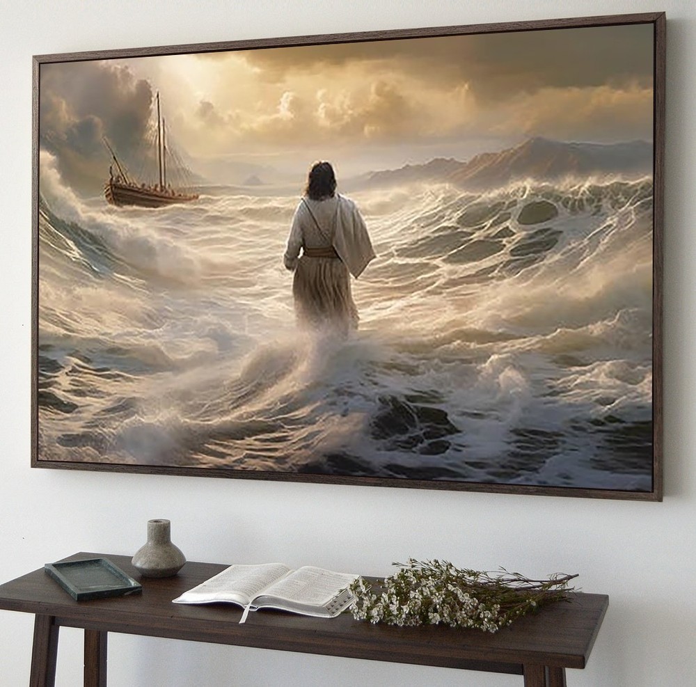 Christian Jesus Walking on Water Wall Art Canvas Poster Faith Art