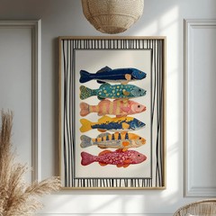 Colorful Fish Poster Retro Coastal Kitchen Wall Art Vibrant Seafood Illustration