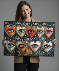 Psychedelic Heart Eye Art Canvas Print: Gothic Jewel-Toned Decor Ready to Hang