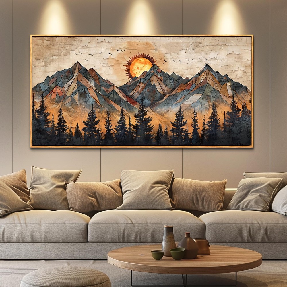 Wood Framed Abstract Wall Art For Living Room Large Canvas Wall Decor For Off…