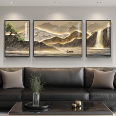 Framed 3-Piece Mountain Wall Art – Luxury Pine Tree & Waterfall Decor