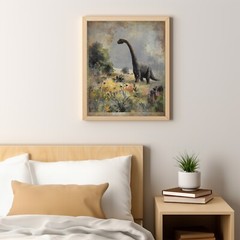 Vintage DINOSAUR BOTANICAL Wall Art, Jurassic Flower Decor, Dino Floral Print