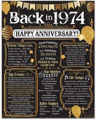 52nd Anniversary Decorations 1974 Poster 11×14 Unframed Party Gift Print
