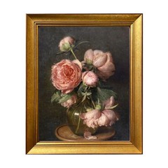 Pink Peonies Flower Oil Painting on Canvas Vintage Framed Dark Floral Wall Ar…
