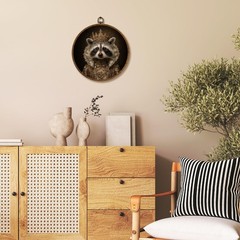 Vintage Round Wall Art Decor 10x10Inch, Circular Raccoon Wall Art Framed Canv…