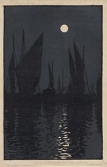 Setting Sun, Honfleur : Henri-Charles Guérard : 1895 French Nocturne Woodcut Art