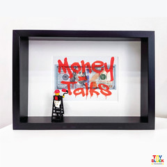 Office Money 3D Wall Art, Shadow Box Frame with Hand-Painted Graffiti & Minifig