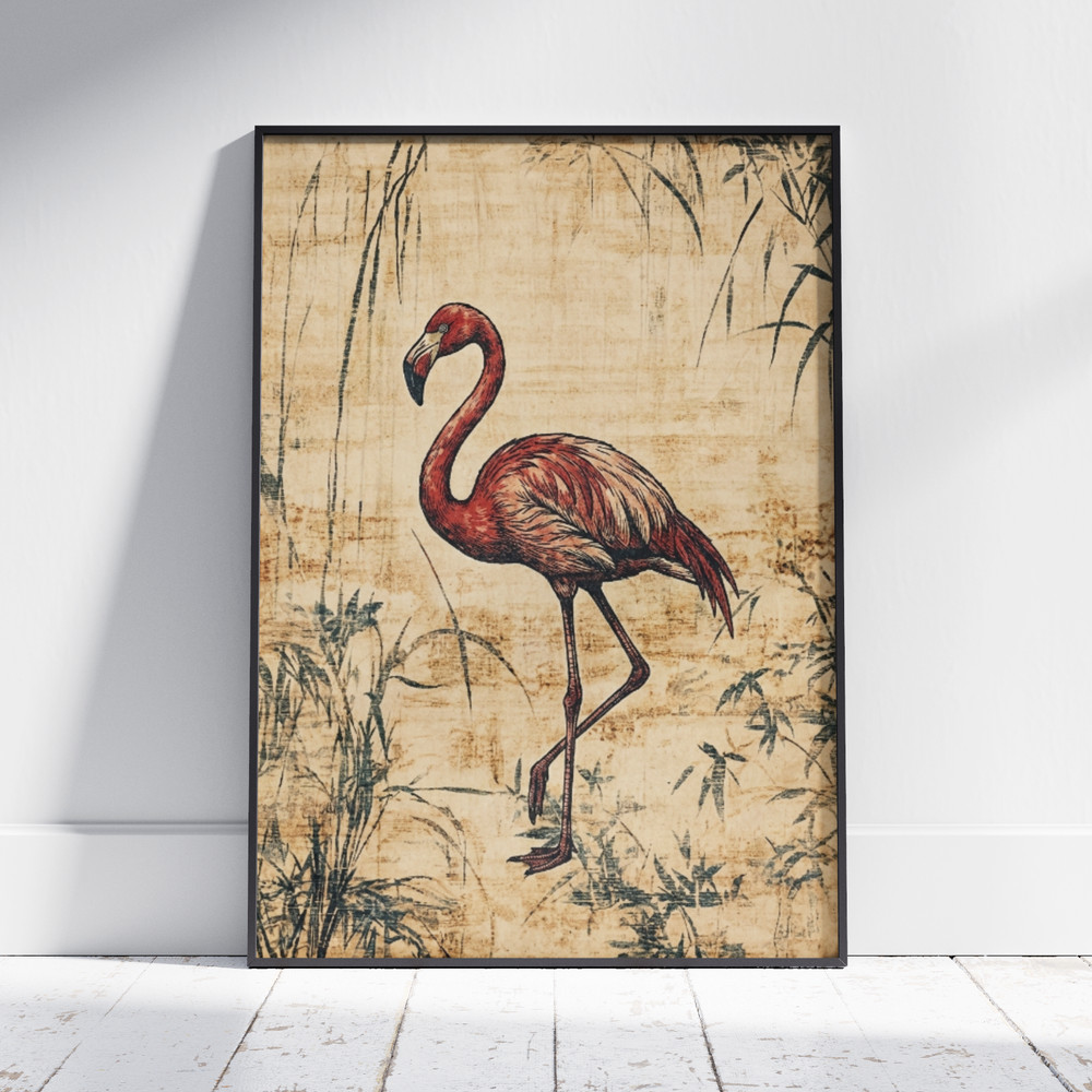Vintage Flamingo Poster, Tropical Bird Botanical Wall Art Home Decor Print Gifts