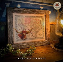 Vintage Texas State Map Poster Art Print Longhorns Cattle Rancher Home Decor