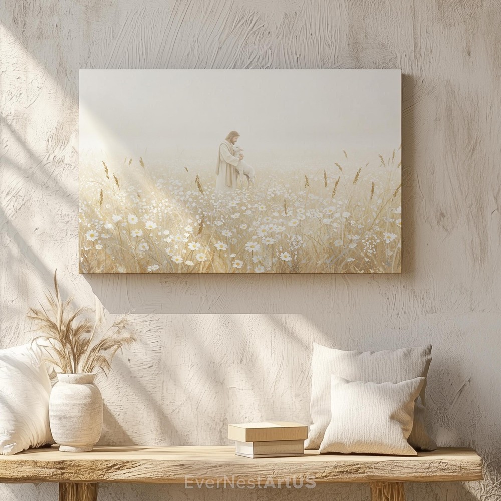 Jesus and Lamb Good Shepherd Floating Frame Christian Canvas Wall Art