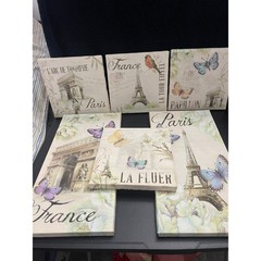 Paris France Canvas Wall Art Set 6pc Eiffel Tower Arc de Triomphe ButterflyDecor