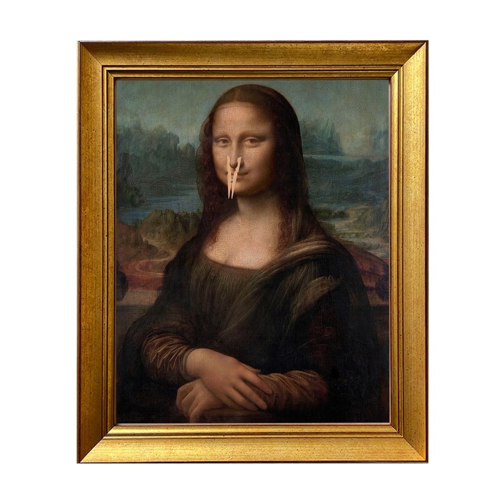 Vinatge Gold Frame Mona Lisa Holding Nose Bathroom Wall Art Funny Monalisa Ba…