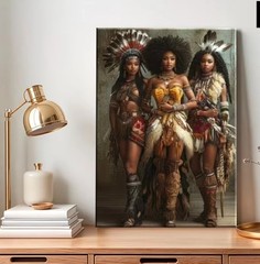 African American Women Native Female Warrior – Framed Canvas Poster 12 x 18