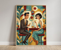 Art Deco Cocktail Poster Geometric Mid Century Modern Couple Wall Art