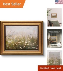 Elegant Gold Framed Floral Canvas Art – Morning Meadow 8×10 Inch Decor