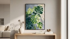 Minimalist Japandi Monstera Poster Green White Plant Living Room Wall Decor