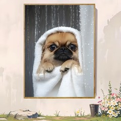 Framed Canvas Pekingese Dog Wrapped Towel Shower Cute Bathroom Decor