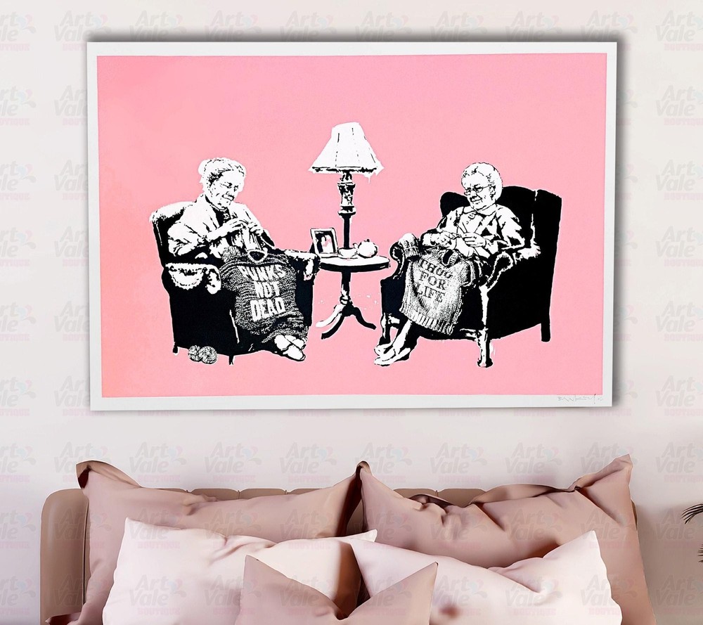 Banksy Grannies Canvas Wrap Floating Canvas Poster Framed Decor Acrylic Print