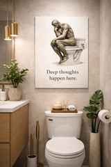 Funny Thinker Bathroom Wall Art Cool Gift Toilet Humor Poster/Canvas Home Decor