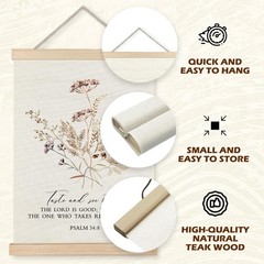 Boho Floral Christian Wall Art with Wooden Poster Hanger, God is Good Bible V…