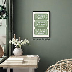 Sage Green Shower Karaoke Wall Art, Trendy Admit One Ticket Canvas Poster, Funny