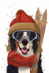 Bernese Mountain Dog Ski Wall Art On Wrapped Canvas 18×12 in