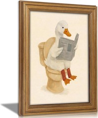 Vintage Gold Framed Duck Bathroom Wall Art Funny 16″L x 12″W,