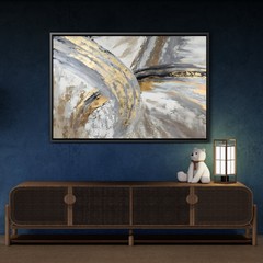 Abstract Golden Grey Canvas Wall Art Print – Gold Silver Modern Painting Decor
