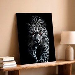 Wall Art Black White Leopard Red Eyes Wildlife Animal Portrait Canvas Print
