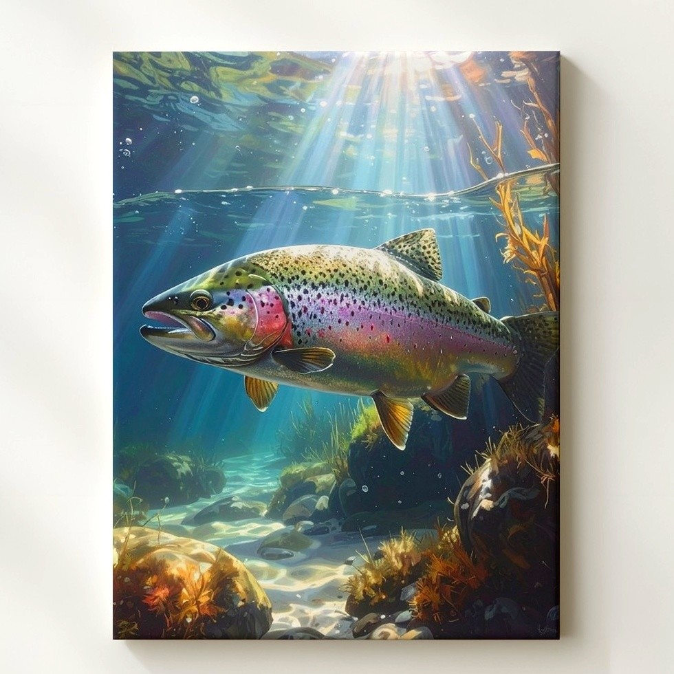 Wall Art Rainbow Trout River Canvasrealistic Freshwater Underwater Art