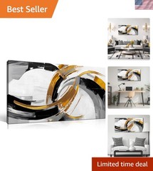 Large Abstract Canvas Wall Art for Living Room Black White and Gold Minimalis…