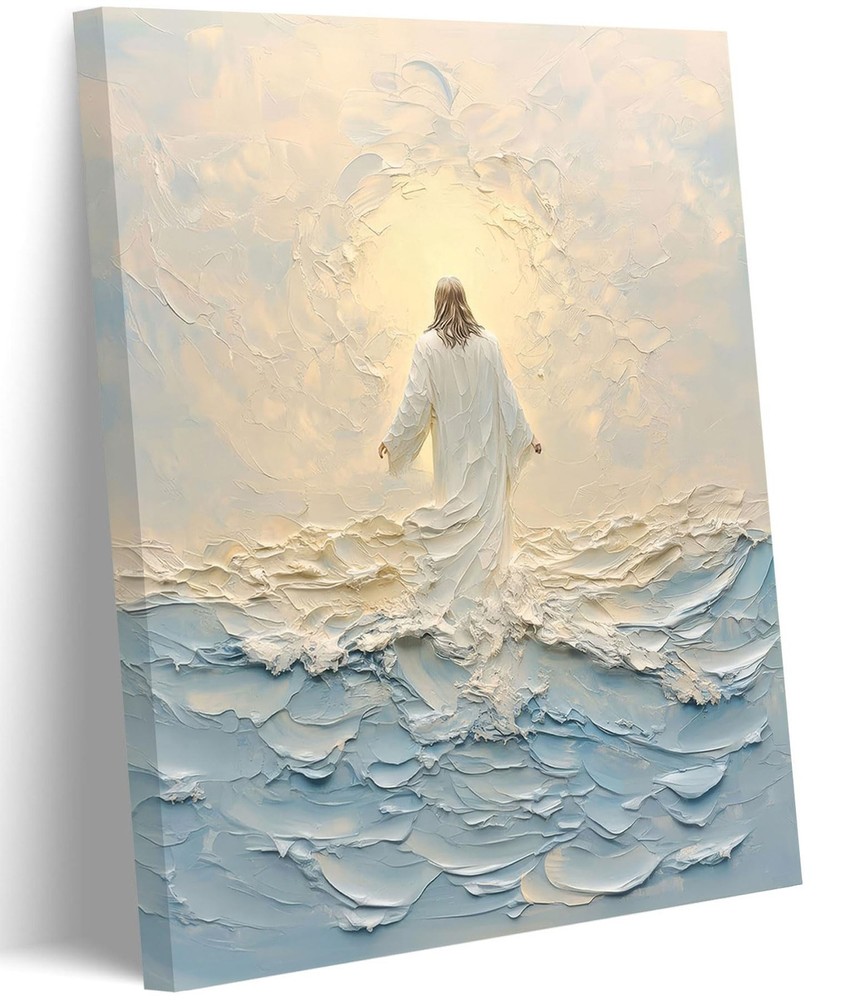 KKJ Jesus Walking On Water Canvas 16″L x 12″W, Blue