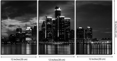 Stunning 3-Pc Framed Detroit Skyline Canvas Art in Elegant Black & White