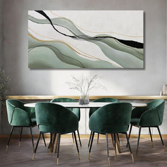 Modern Abstract Art Print – Green, White & Black Canvas for Home Decor 28×59