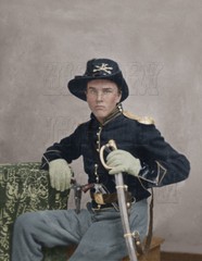 Soldier in Union uniform with gauntlets sword civil war color photo – 36464