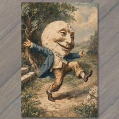 Art Print Dancing Moon Man Vintage Whimsy Happy Stroll Retro Fantasy Character