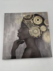 8×8 In. Wall Art Canvas African American Women Gold and Black Turban 2 Piece Set