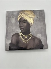 8×8 In. Wall Art Canvas African American Women Gold and Black Turban 2 Piece Set