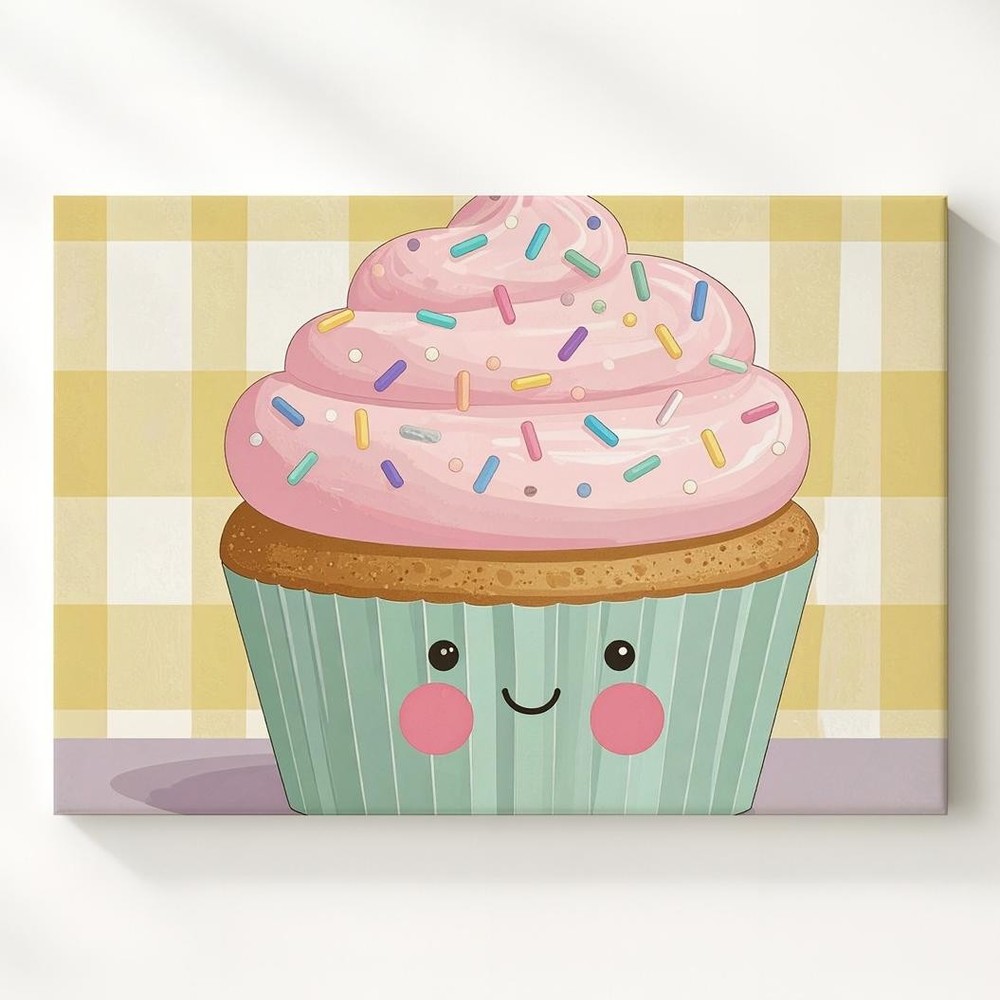 Cute Cupcake Character Canvaswhimsical Kids� Kitchen Wall Art