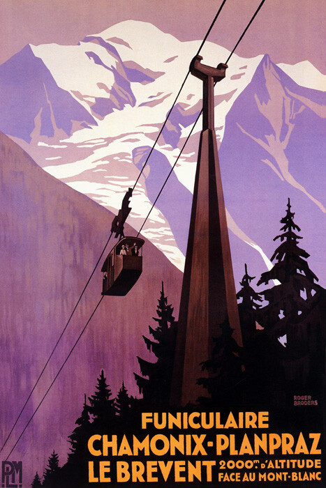 FUNICULAIRE CHAMONIX PLANPRAZ SKI MOUNTAIN CABLEWAY FRENCH VINTAGE POSTER REPRO